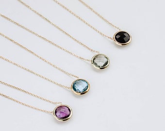 Green Amethyst Necklace 14K Gold Gemstone Birthstone Delicate Solid Gold Chain Natural Amethyst Topaz Onyx Quartz Stone Gift for Her GN00002