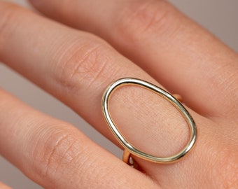 Offener Ovaler Ring 14K Massivgold - Statement Großer dünner Karma Ring für Frauen GR00086