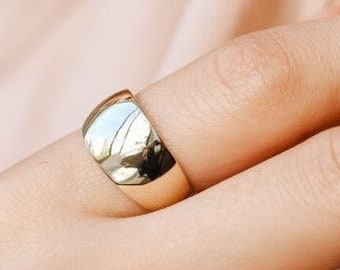 Cigar Band Ring 14K Solid Gold for Women Wide Chunky - Kyklos Jewelry - GR00270