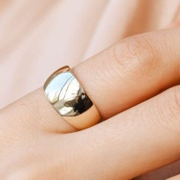 Cigar Band Ring 14K Solid Gold for Women Wide Chunky - Kyklos Jewelry - GR00270