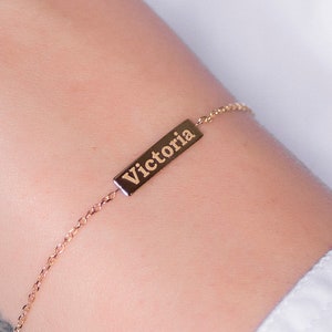 14K Gold Bar Bracelet Personalized Name Kids Custom Engraved Bar Nameplate Bracelet Gift for Her for Girlfriend GB00034 image 8