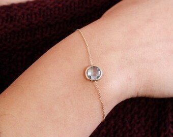 Blue Topaz Bracelet, December Birthstone, Gold Gemstone Bracelet, 14K Bracelet, Citrine Gold Bracelet, Rose Quartz, Birthstone Bracelet 0282