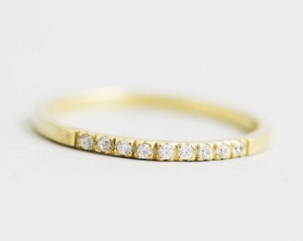 Diamond Pave 14K Gold Ring for Women - Dainty Minimalist Stacking Half Eternity Band Ring -  GR00093