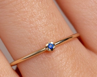 Simple Sapphire Ring 14K Gold - Natural Blue Gemstone Solitaire Ring Minimalist - Birthday Gift for Girlfriend GR00021-001