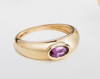 Purple Sapphire Dome Ring 14K Gold - Chunky Statement Wide Thick Natural Gemstone Ring - GR00205