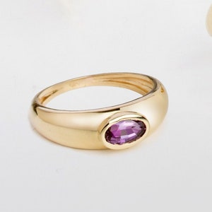Purple Sapphire Dome Ring 14K Gold - Chunky Statement Wide Thick Natural Gemstone Ring - GR00205