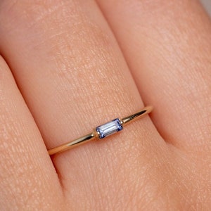 Blue Sapphire Ring Baguette 14K Solid Gold - Stackable Thin Dainty Gemstone Ring - Gift for Her  GR00408