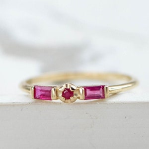 Ruby Baguette Ring 14K Gold - Solid Gold Stacking Ring for Women - July Birthstone Birthday Gift GR00249