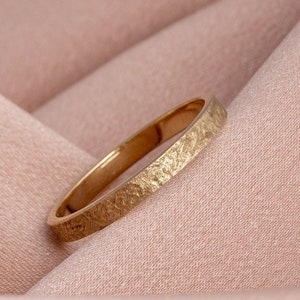 Thin Wedding Band for Men and Women 14K Gold - Wedding Textured Gold Ring Flat His and Hers GR00159