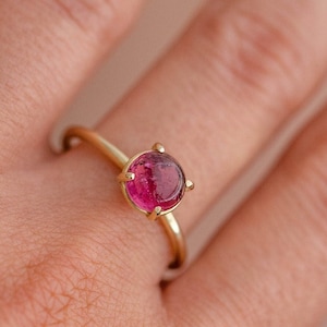 Pink Tourmaline Ring 14K Gold Solitaire - Natural Gemstone Engagement Ring for Women - GR00069