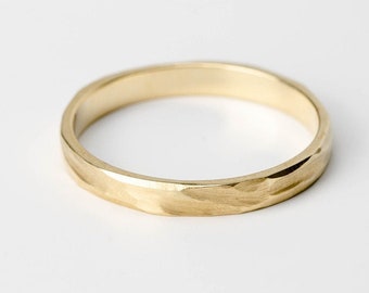 Thin Wedding Band 14K Gold Textured - Stacking Gold Ring His and Her Handmade Matte  GR00156