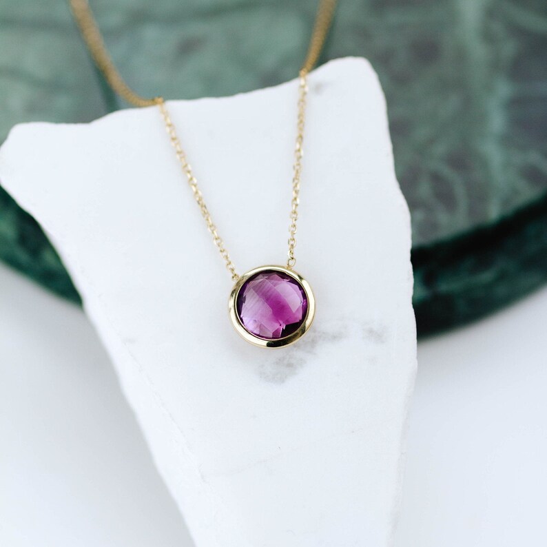 Purple Amethyst Necklace 14K Solid Gold Natural Gemstone Jewelry for Women February Birthstone Gift for Her GN00002-002 image 3