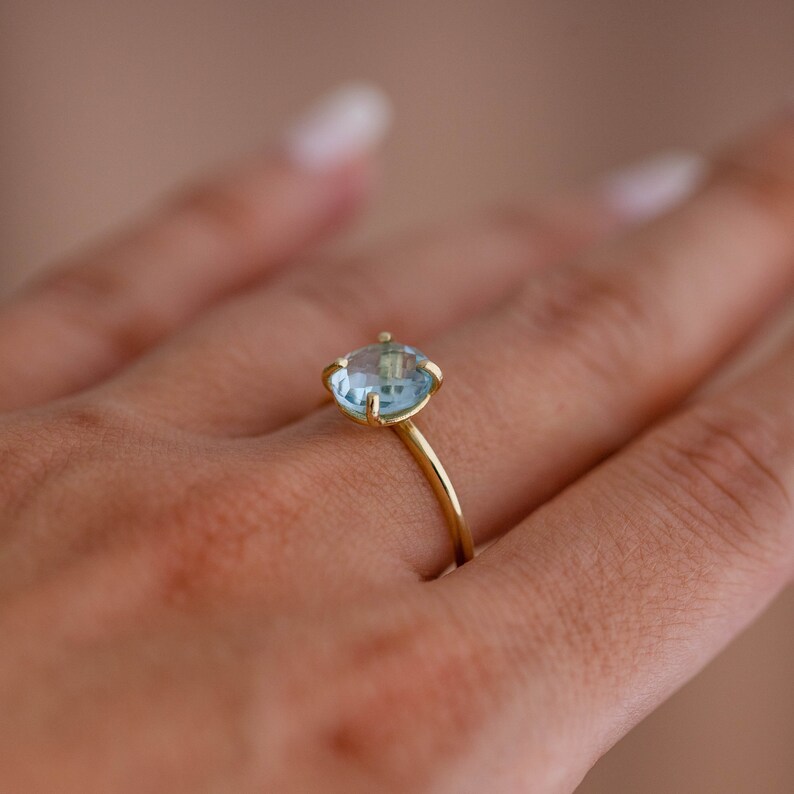 Blue Topaz Ring 14K Solid Gold for Women Prong Set December Birthstone Birthday Gift Kyklos Jewelry GR00081001 image 3