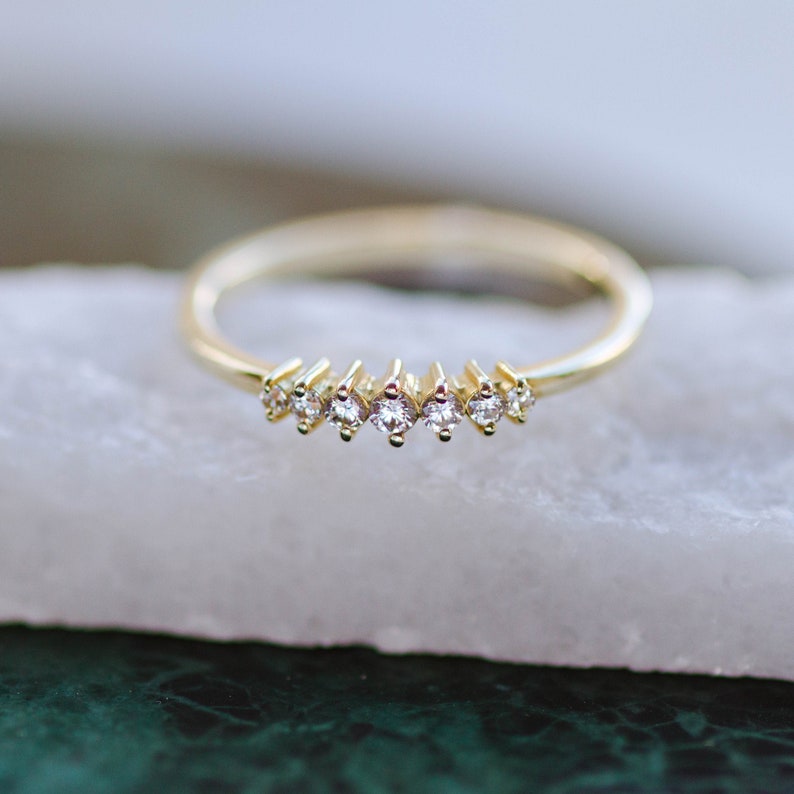 Diamond Wedding Ring 7 Diamonds Gold Band Delicate Stacking 14K Solid Gold Ring Kyklos Jewelry GR00209 image 3