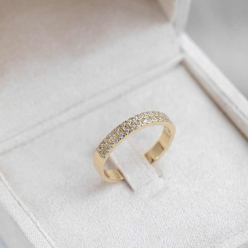 14K Gold Double Row Diamond Wedding Band - Half Eternity Anniversary ...
