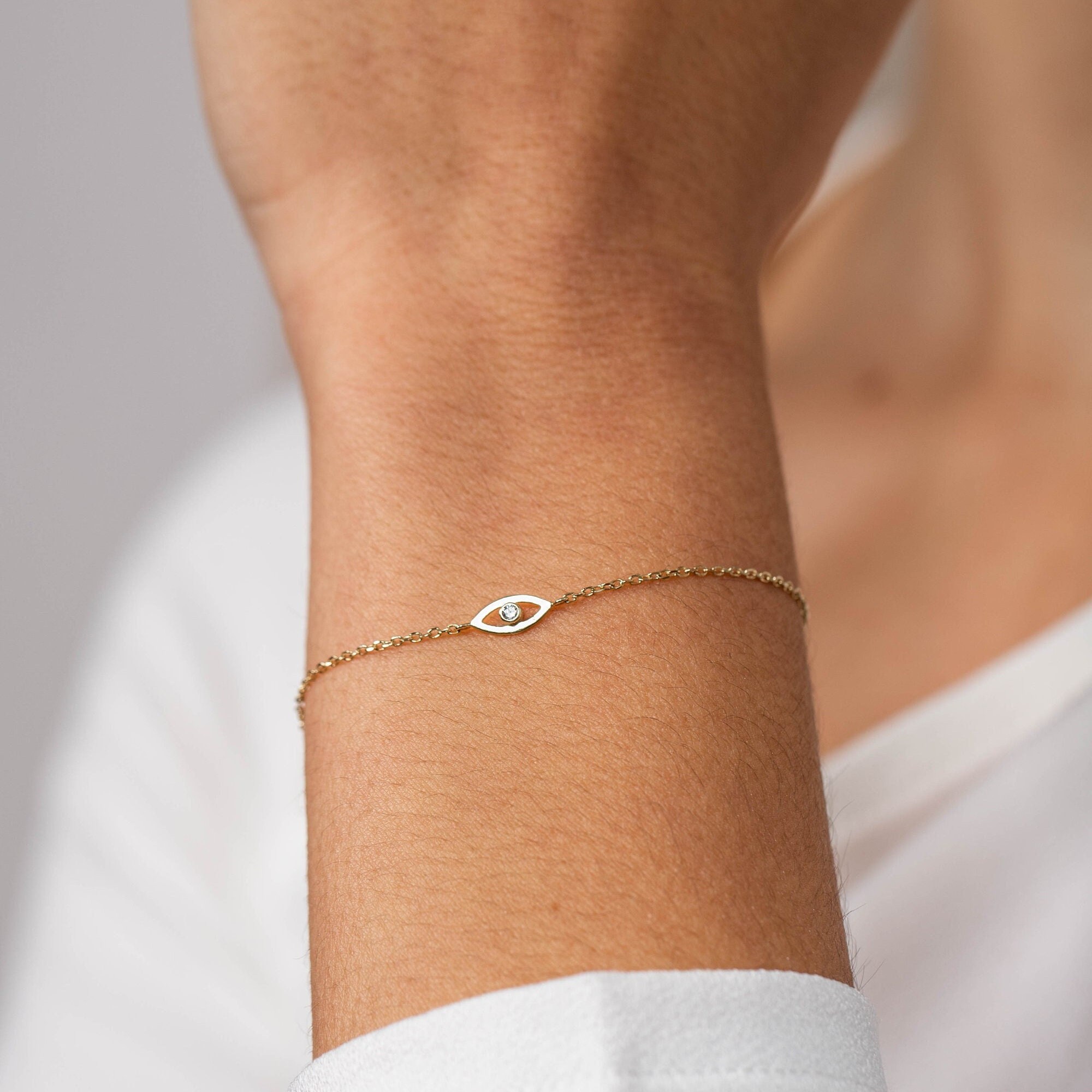 Evil Eye Bracelet 14K Gold Diamond 