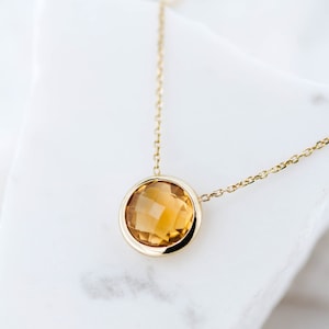 Citrine Necklace 14K Gold Natural Gemstones Gift for Her - Rose Quartz Amethyst Blue Topaz Onyx Moonstone Pendant Necklace GN00002