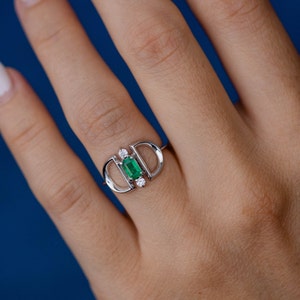 Emerald Diamond Ring Engagement White Gold 14K Unique Anniversary Ring Art Deco Ring for Women GR00251 image 5