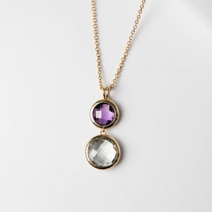 Amethyst Gemstone 14K Gold Necklace Purple and Green Double Gemstone - February Birthstone Birthday Gift for Her - GN00021-004