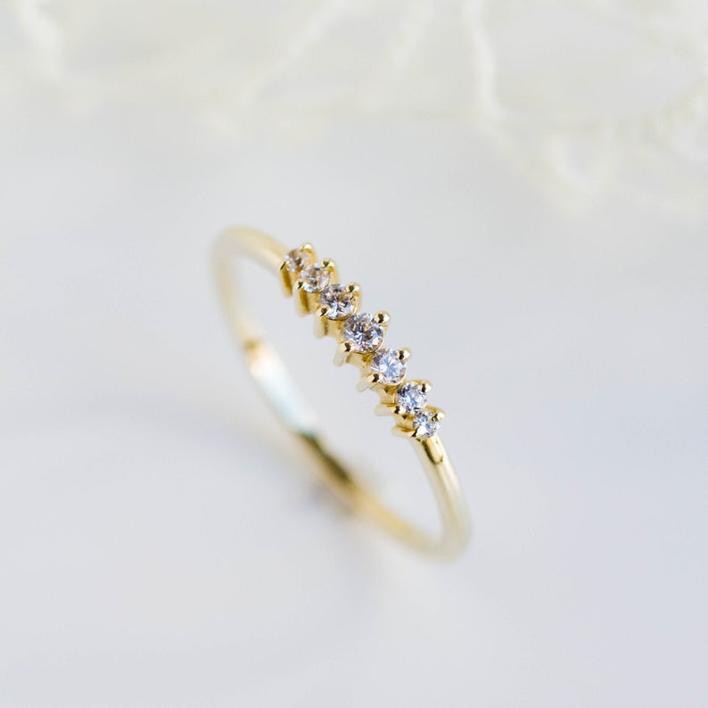 Diamond Wedding Ring 7 Diamonds Gold Band Delicate Stacking 14K Solid Gold Ring Kyklos Jewelry GR00209 image 6