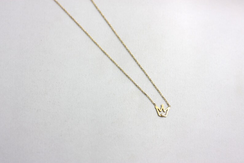 Dainty Diamond Gold Necklace Delicate Bridesmaid Necklace GN0329 14K Gold Necklace Gold Crown Necklace