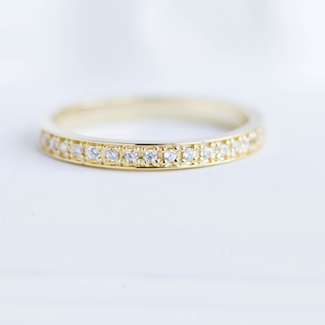 Half Eternity Diamond Wedding Band 14K Gold Simple Pave Ring for Women ...