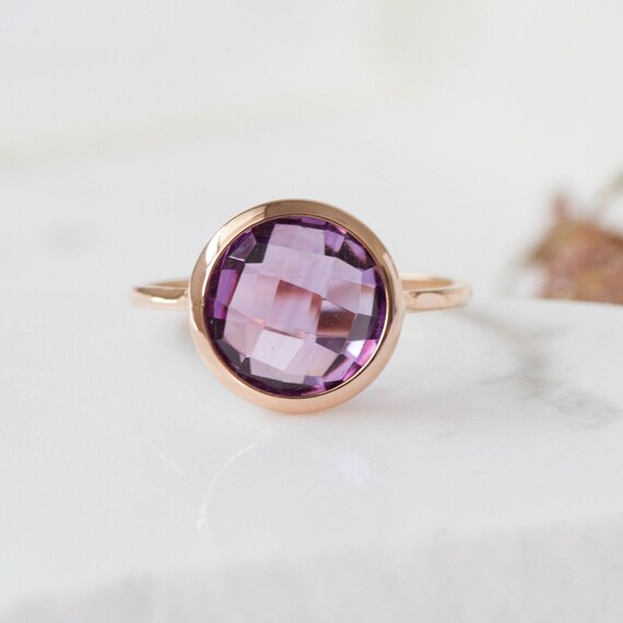 Gemstone Ring 14K Solid Gold Ring Christmas Gift GR0229 Amethyst Ring February Birthstone Ring