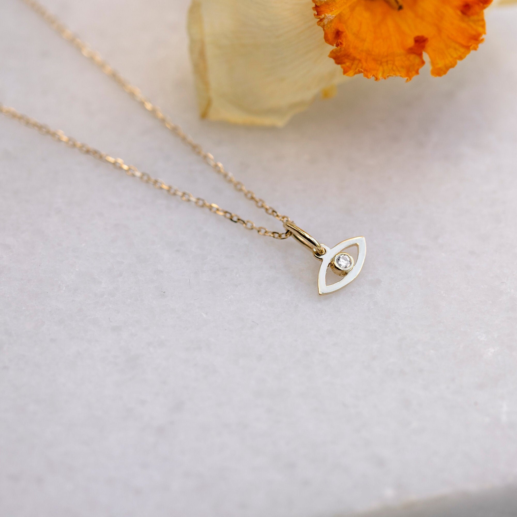 Evil Eye Necklace 14K Gold Plated - Blue Eye Pendant, 17.7+2" Chain, Cubic Zirconia, Lucky Jewelry Gift - View #11