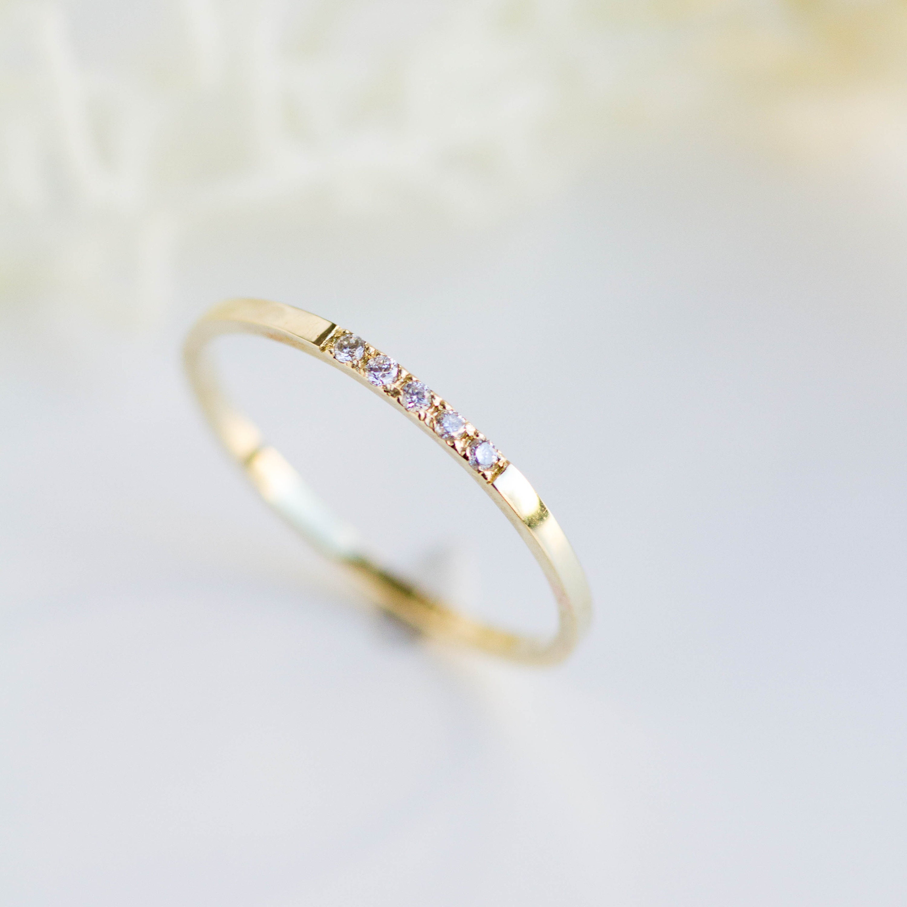 Dainty 14K Gold Diamond Wedding Band – Minimalist Stacking Ring GR00018 ...