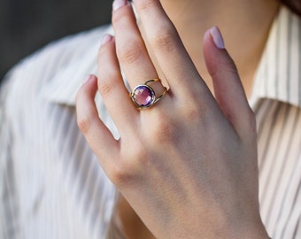 Bague Héritage Améthyste 2 Carats Plaqué Or 14KT - Taille 6, Neuf Sans Emballage