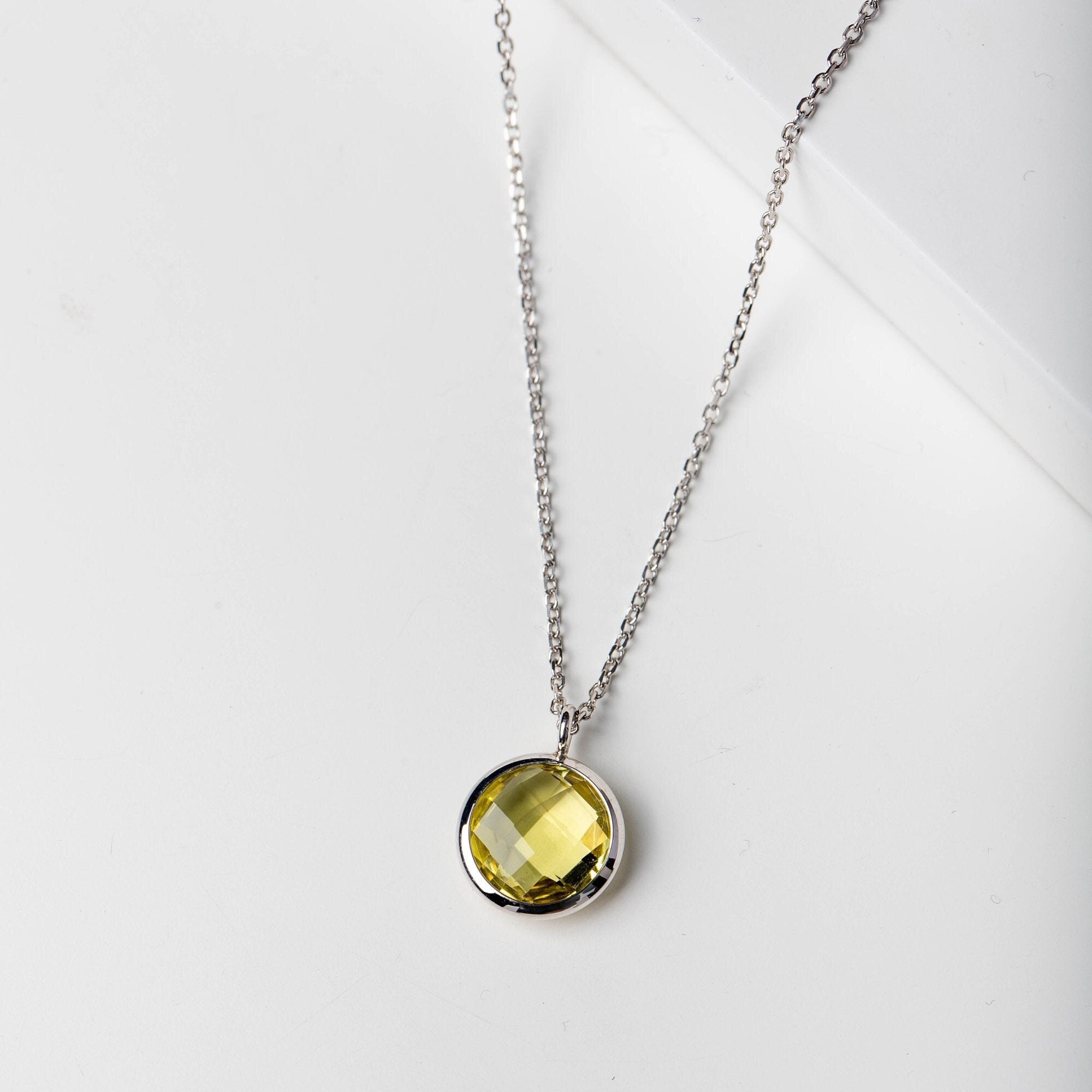 Gold Halskette Lemon Quartz Natürlicher Edelstein 14K Gold Layered  Halskette für Frau Valentinstag Geschenk für Sie GN00018-005