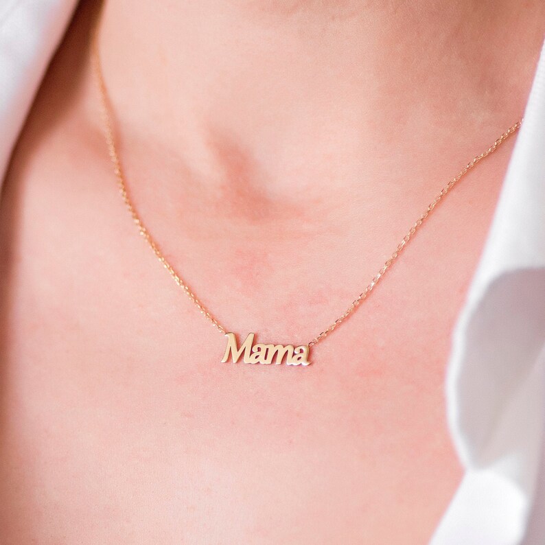 Mama Necklace 14K Solid Gold Personalized Kids Name Custom Necklace for Women Gift for Mom Mother Women GN00032 image 3