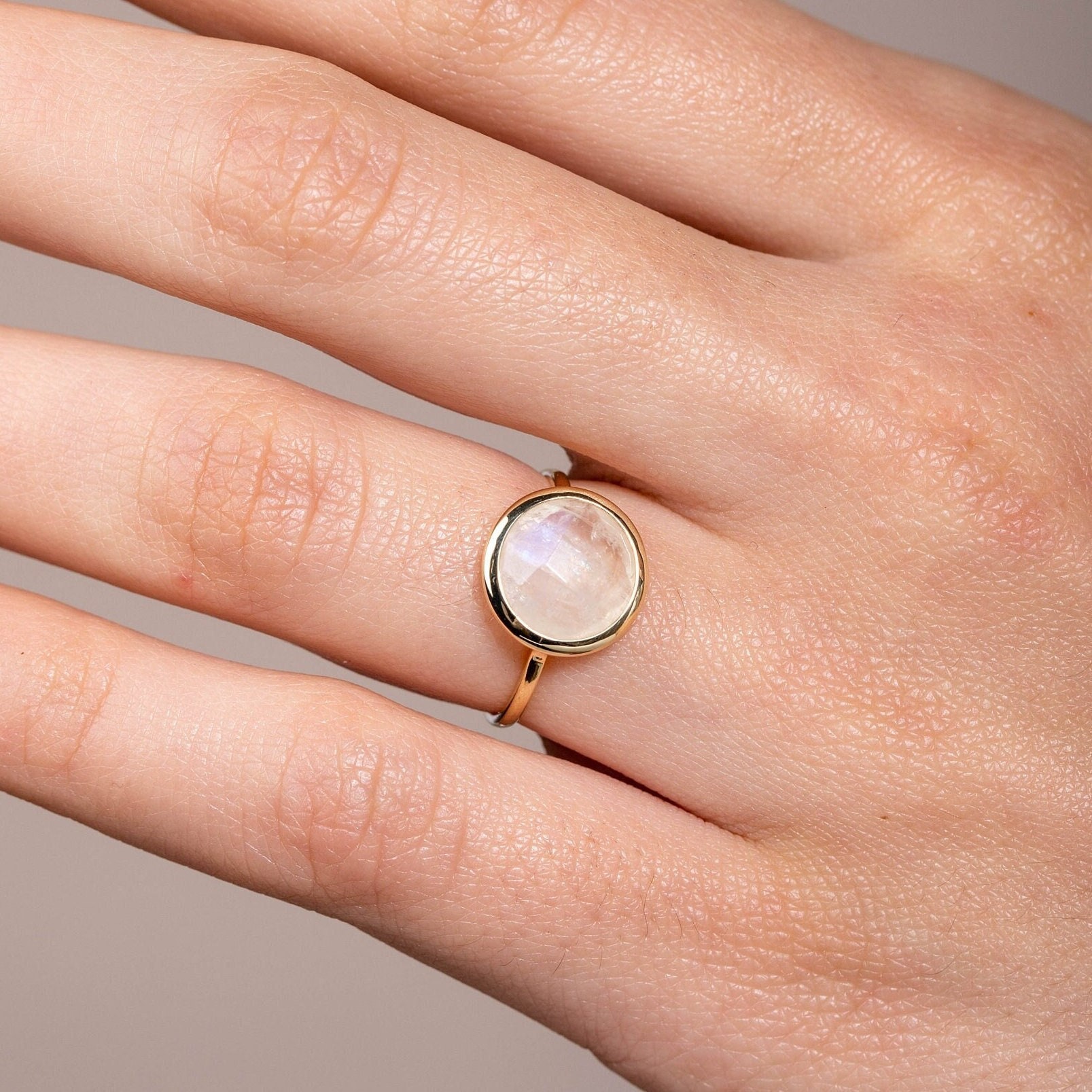 Moonstone Ring 14K Gold for Women - Natural Gemstone Rainbow Moonstone - Birthday Gift for Her by Kyklos Jewelry - GR00007
