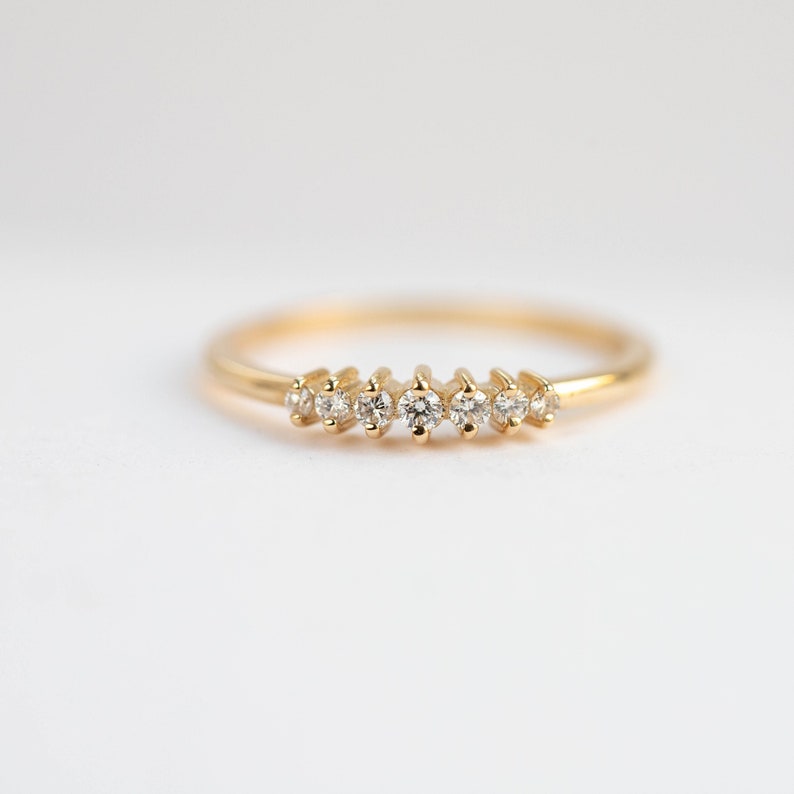 Diamond Wedding Ring 7 Diamonds Gold Band Delicate Stacking 14K Solid Gold Ring Kyklos Jewelry GR00209 image 1