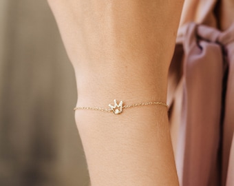 14K Gold Crown Diamond Bracelet - Dainty Solid Gold Bracelet for Girls and Women - Birthday Gift for Her  GB00008