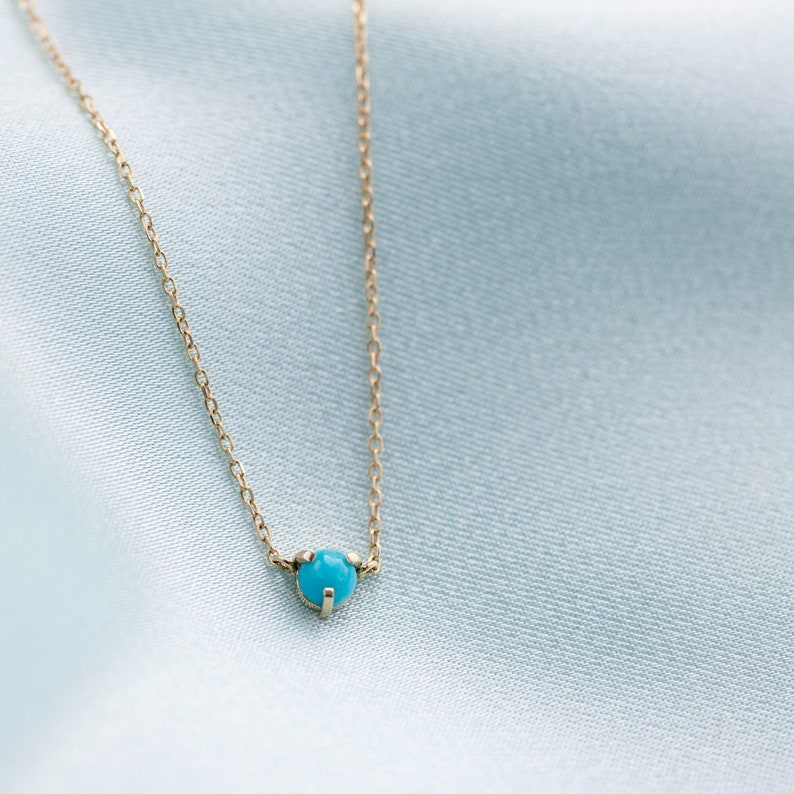 Turquoise Necklace 14K Gold Dainty Minimalist Natural Gemstone 4mm Turquoise December Birthstone Anniversary Gift for Her GN00102 image 2