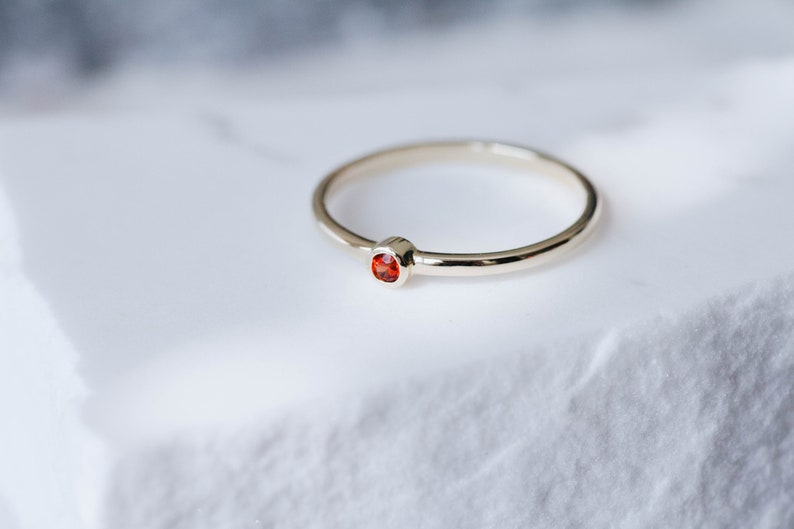 Orange Sapphire Ring Tiny Engagement Ring Dainty Stacking for Women Stackable Christmas Gift GR0812