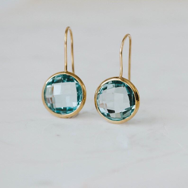 Blue Topaz Earrings 14K Solid Gold Drop December Birthstone Blue Topaz Jewelry Kyklos Jewelry Gift for Her GE00117 image 3
