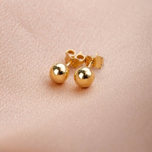 Ball Stud Earrings 14K Solid Gold for Women 6mm Round - GE00133