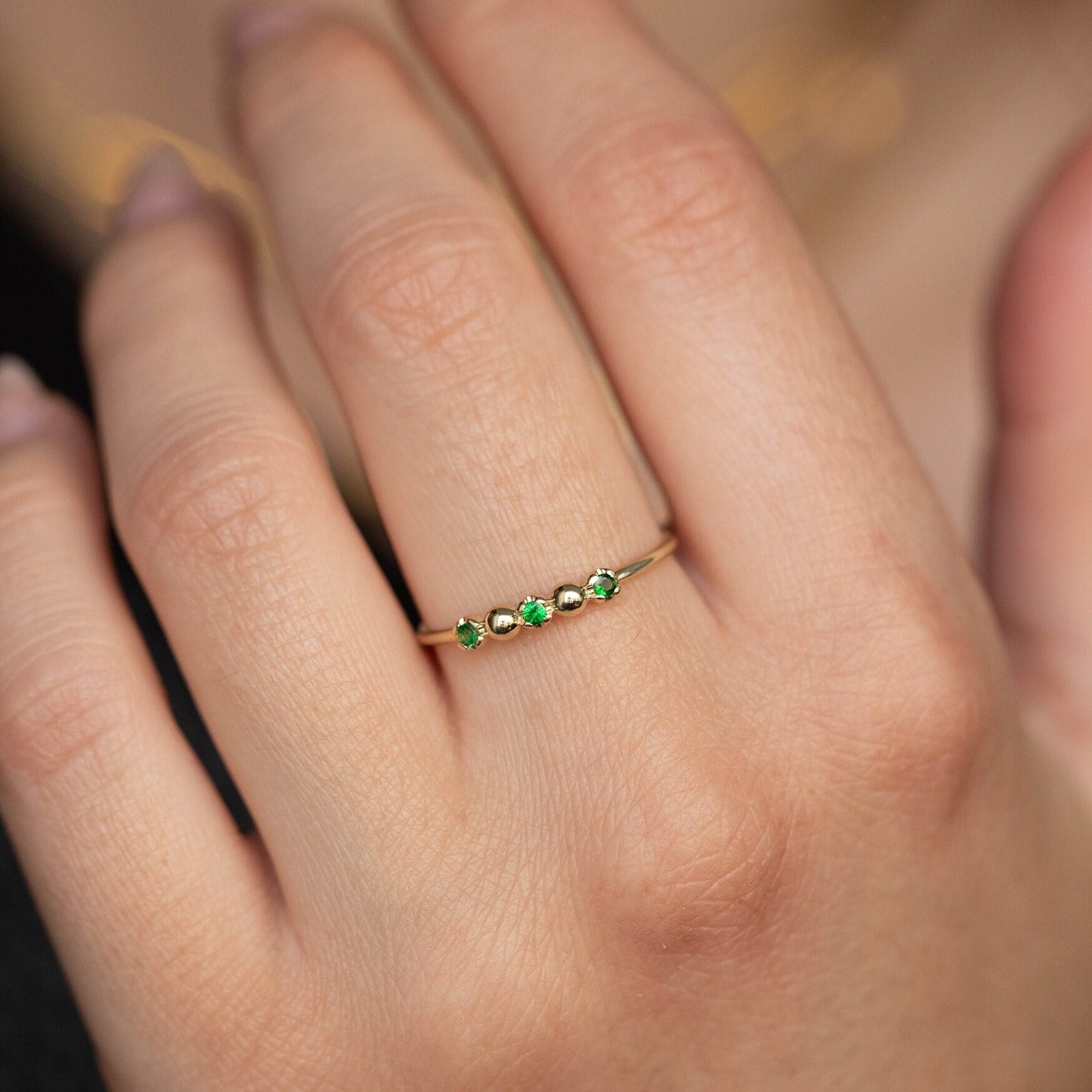 Tsavorite Garnet Ring: 14K Gold Dainty Stackable Band - GR00094 - Etsy  Ireland