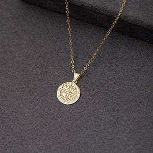 14K Solid Gold Christian Coin Necklace Constantine Religious Protection Charm Pendant Baptism Gift GN00185 image 6