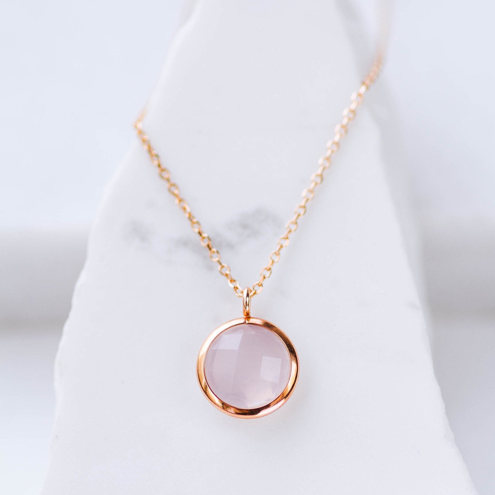 Rose Quartz Necklace 14K Rose Gold 