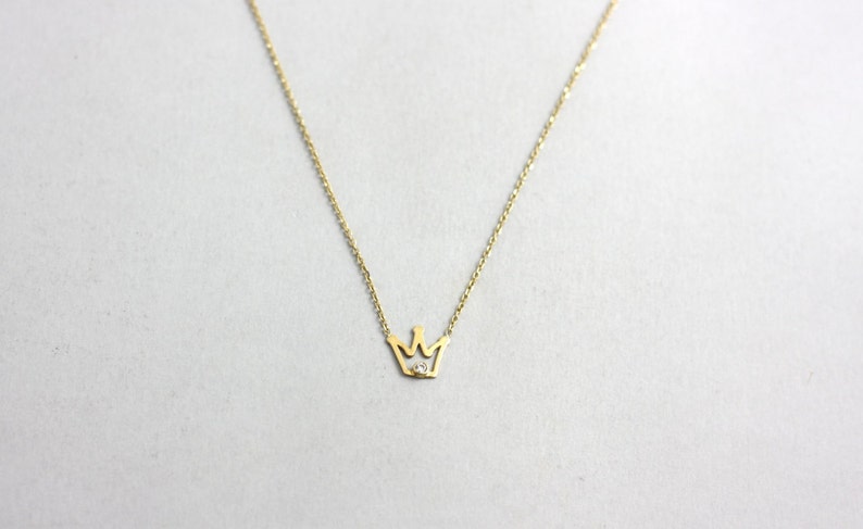 Dainty Diamond Gold Necklace Delicate Bridesmaid Necklace GN0329 14K Gold Necklace Gold Crown Necklace