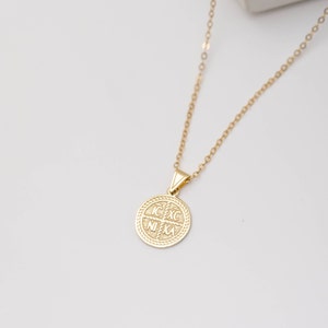 14K Solid Gold Christian Coin Necklace Constantine Religious Protection Charm Pendant Baptism Gift GN00185 image 7
