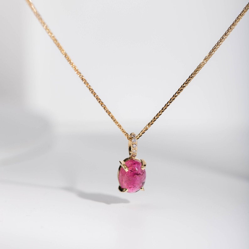 Pink Tourmaline Necklace 14K Solid Gold with Diamonds Natural Tourmaline Pendant Birthday Gift for Women October Birthstone GN00121 image 1