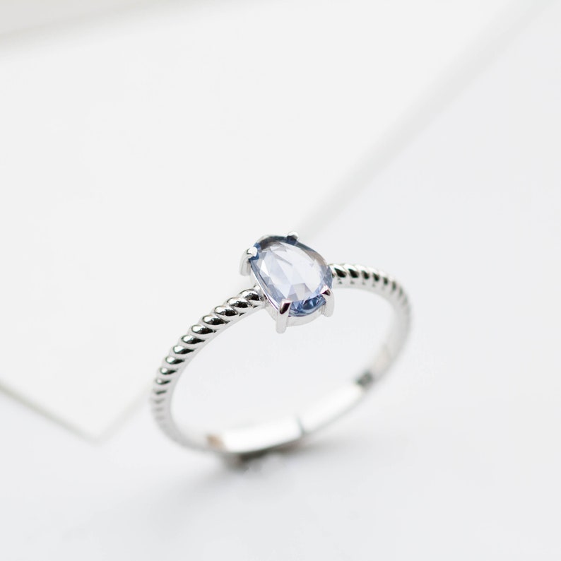 Twisted Band Sapphire Ring 14K White Gold Dainty Natural Blue Sapphire Ring for Women September Birthstone Anniversary Gift GR00052 image 5