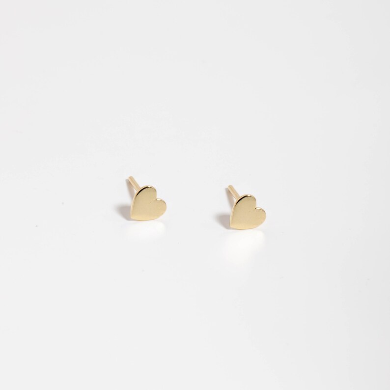 14K Solid Gold Heart Stud Earrings Tiny Gift for Her for Girls GE00034 image 4