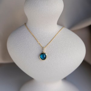 Collier topaze bleue de Londres en or 14 carats avec diamants Pierres précieuses naturelles Cadeau d'anniversaire pour femme GN00166 image 6