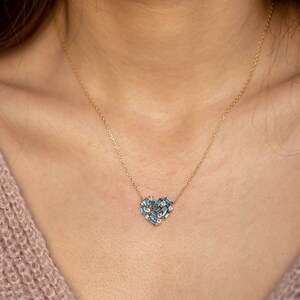 Blue Heart Necklace 14K Gold for Women London Blue Topaz Baguette and Aquamarine Natural Gemstones Gift for Her GN00167 image 8