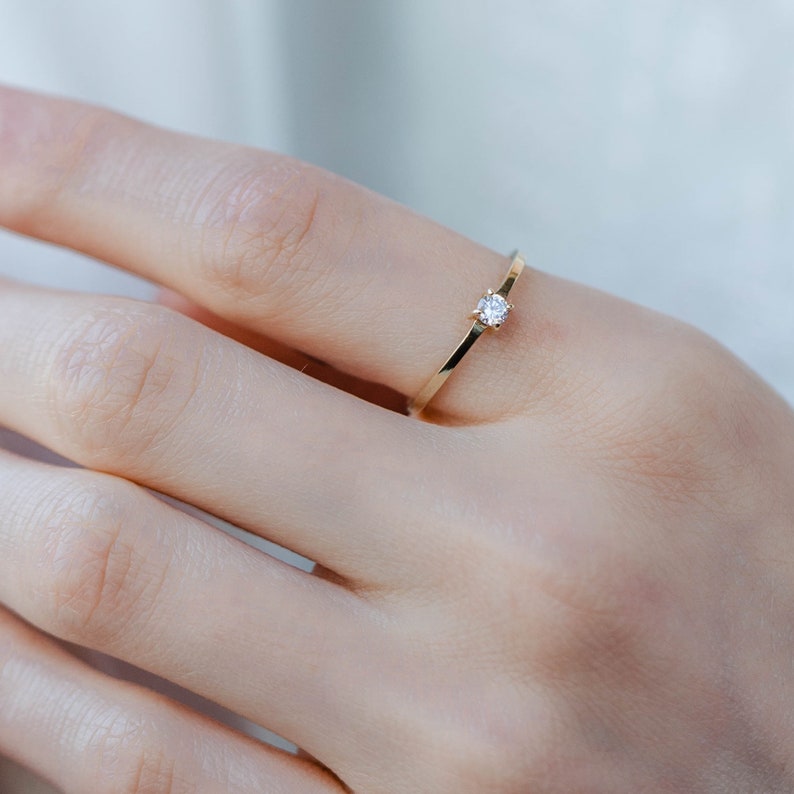 Dainty Diamond Engagement Ring 14K Solid Gold Stacking Etsy